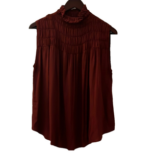 Red Sleeveless Smocked Blouse with Ruffles